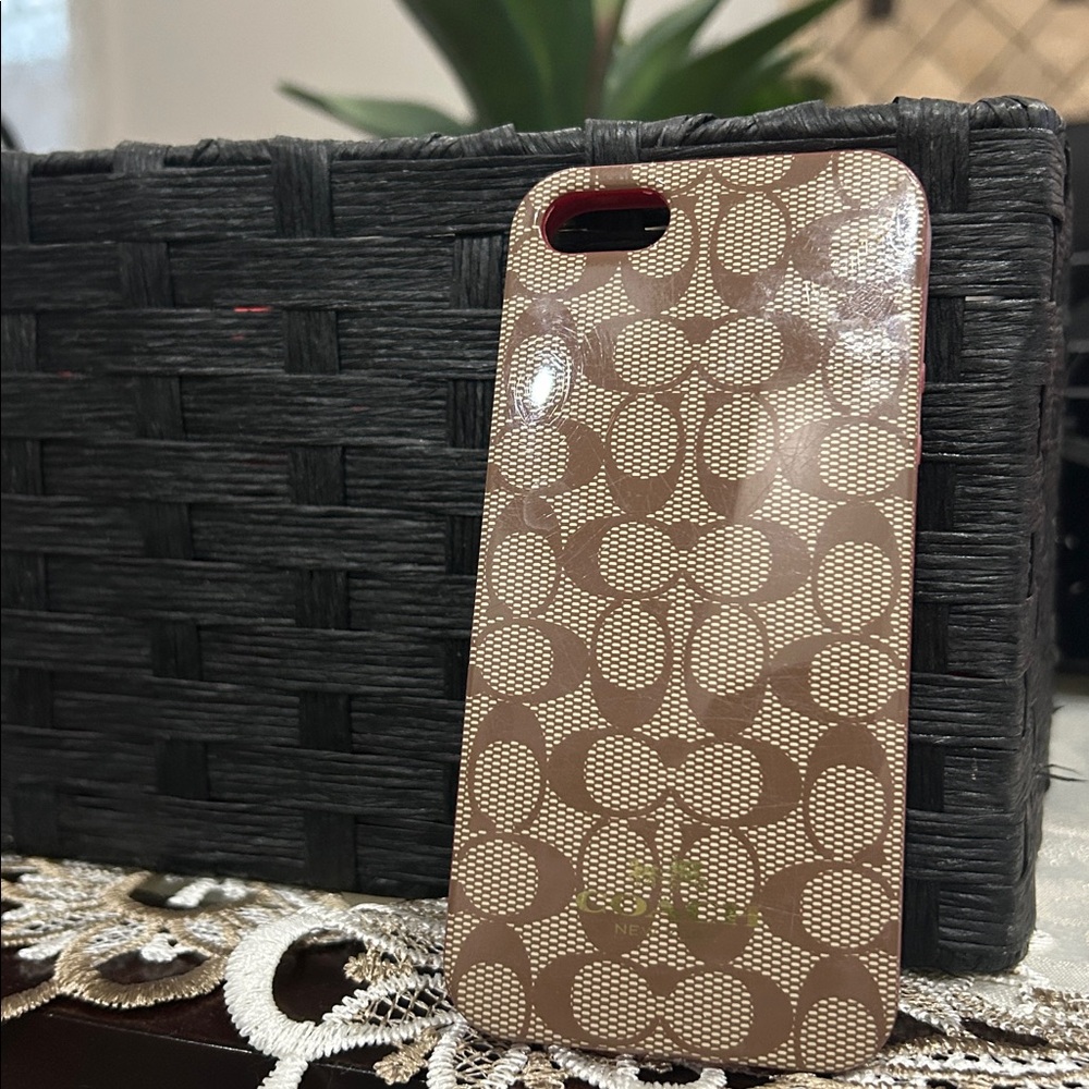 Coach Tan and Brown Signature Phone Case